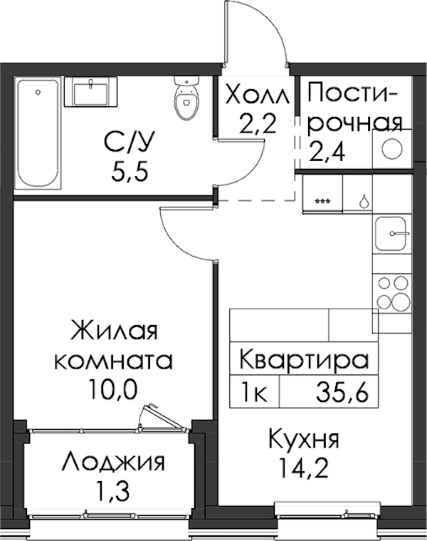 1-комнатная квартира 35.6 м², 7/12 эт., ЖК «Шкиперский 19»